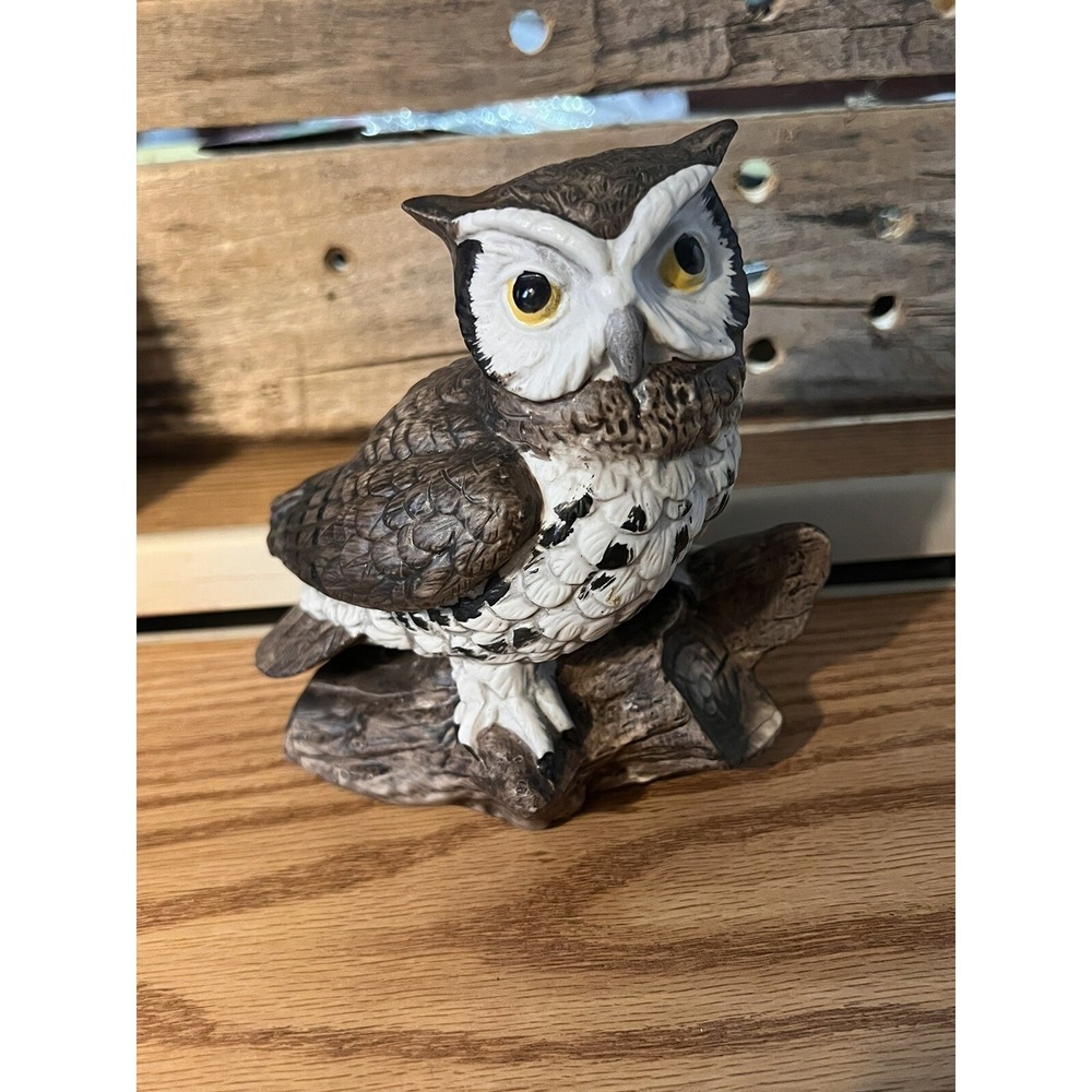 Vintage Homco Porcelain Hand Painted Owl Figurine Brown Cottagcore